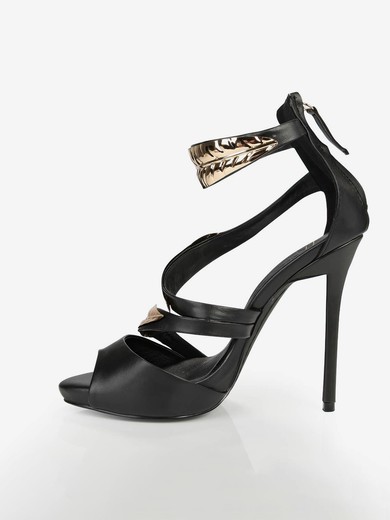 Women's Black Leatherette Sandals with Others #UKM03030390