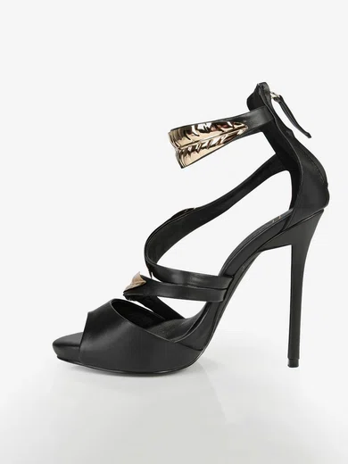 Women's Black Leatherette Sandals with Others #UKM03030390