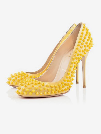 Women's Yellow Patent Leather Pumps with Rivet #UKM03030402