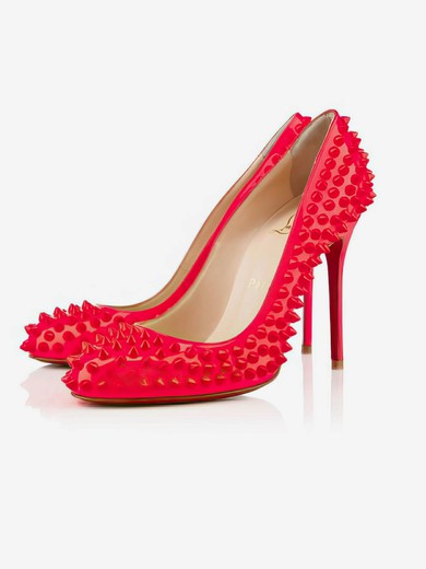 Women's Red Patent Leather Pumps with Rivet #UKM03030403