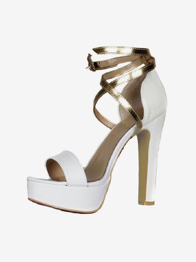 Women's White Real Leather Sandals with Ankle Strap/Buckle #UKM03030416