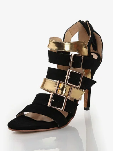 Women's Black Velvet Pumps with Buckle #UKM03030444