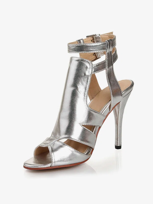 Women's Silver Real Leather Pumps with Buckle #UKM03030448