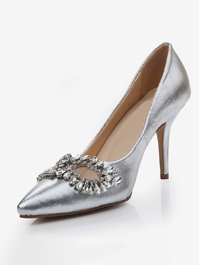 Women's Silver Real Leather Pumps with Rhinestone/Hollow-out #UKM03030468