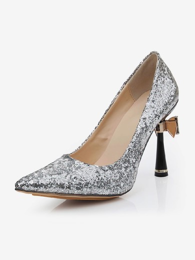 Women's Silver Sparkling Glitter Pumps with Bowknot/Sparkling Glitter #UKM03030477