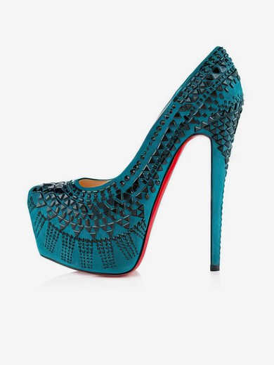 Women's Turquoise Suede Pumps with Rivet #UKM03030520