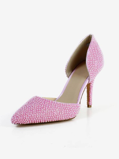 Women's Pink Patent Leather Pumps with Imitation Pearl #UKM03030591