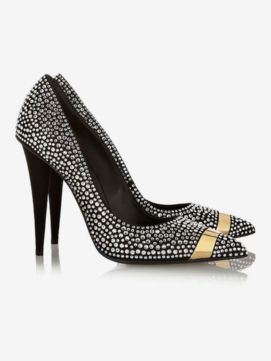 Women's Black Suede Pumps with Crystal #UKM03030609