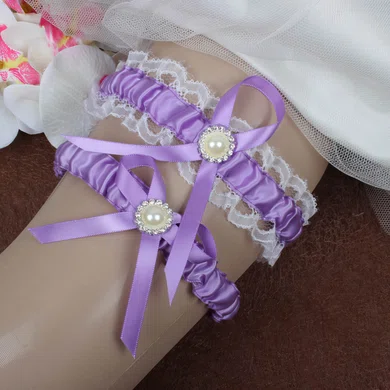 Ribbons Garters with Bowknot/Imitation Pearls/Crystal #UKM03090058