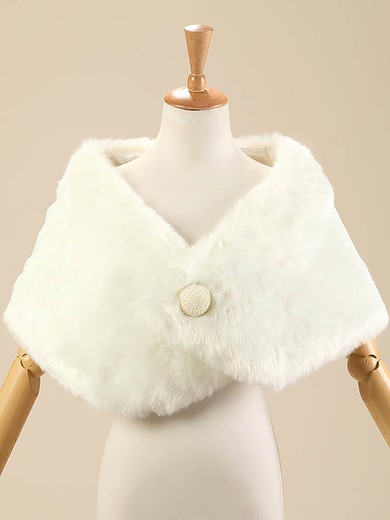 Faux Fur Sleeveless Shawl with Button #UKM03040013
