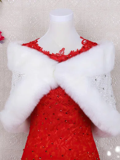 Faux Fur Off-the-Shoulder Sleeveless Shawl with Lace/Beading #UKM03040030