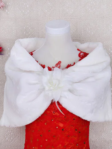 Faux Fur Off-the-Shoulder Sleeveless Shawl with Flower #UKM03040033