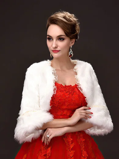Faux Fur 3/4-Length Sleeve Wrap with Lace #UKM03040039