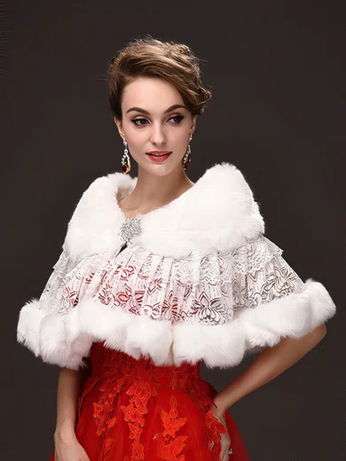 Faux Fur Sleeveless Wrap with Lace/Button #UKM03040048