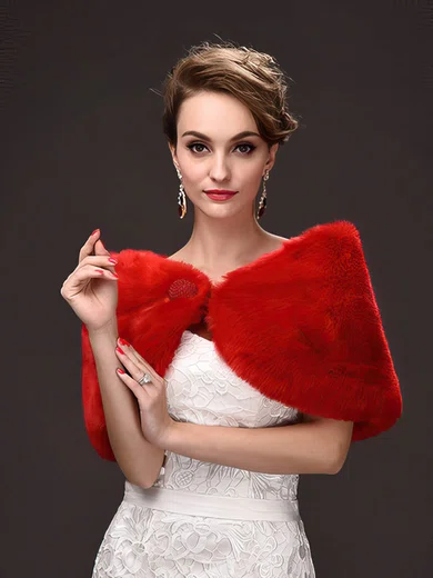 Faux Fur Sleeveless Shawl with Button #UKM03040051