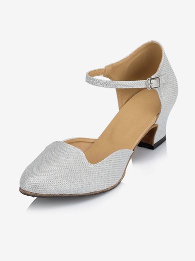 Women's Silver Sparkling Glitter Chunky Heel Pumps #UKM03030649