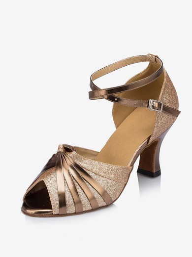 Women's Gold Sparkling Glitter Chunky Heel Sandals #UKM03030650
