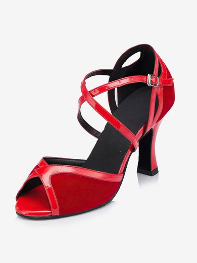 Women's Red Leatherette Kitten Heel Sandals #UKM03030651