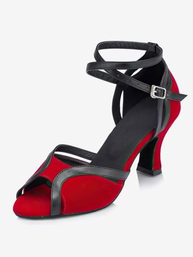 Women's Red Velvet Kitten Heel Sandals #UKM03030655