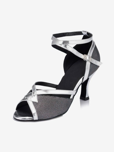 Women's Silver Sparkling Glitter Kitten Heel Sandals #UKM03030662