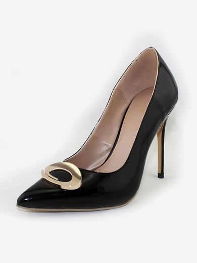 Women's Black Patent Leather Stiletto Heel Pumps #UKM03030677