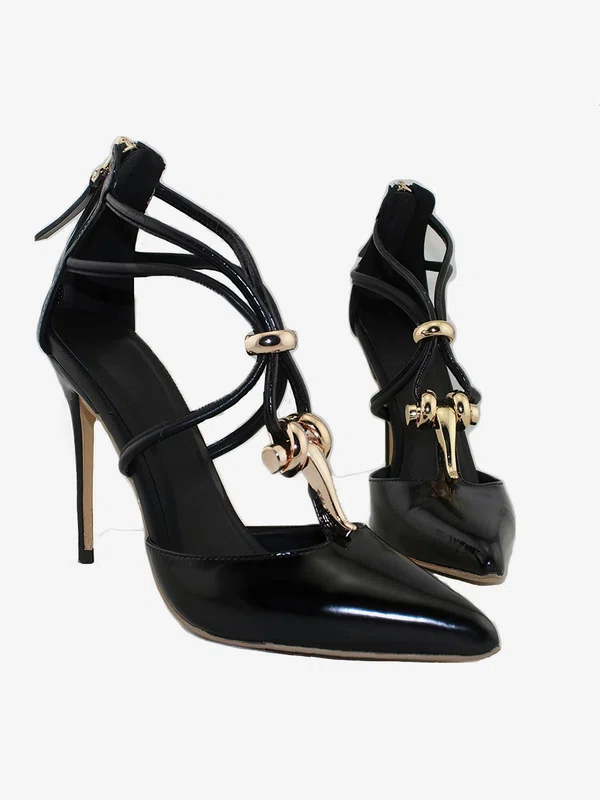 Women's Black Patent Leather Stiletto Heel Pumps #UKM03030679