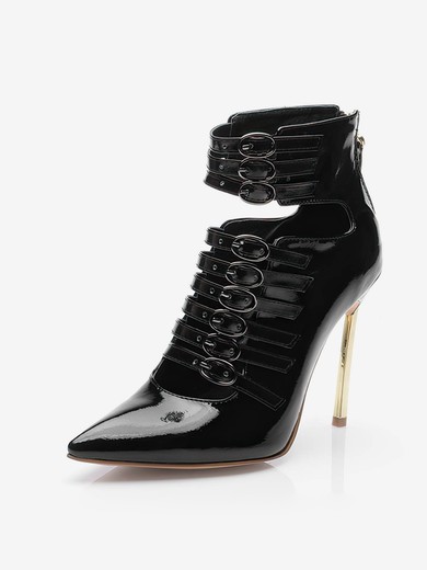 Women's Black Patent Leather Stiletto Heel Pumps #UKM03030686