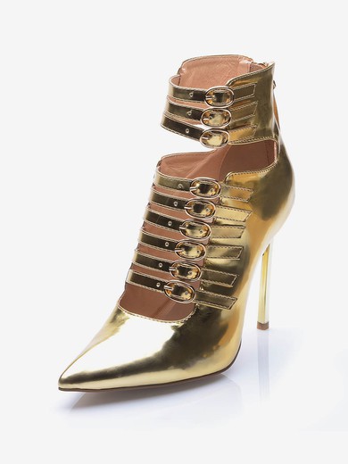Women's Gold Patent Leather Stiletto Heel Pumps #UKM03030687