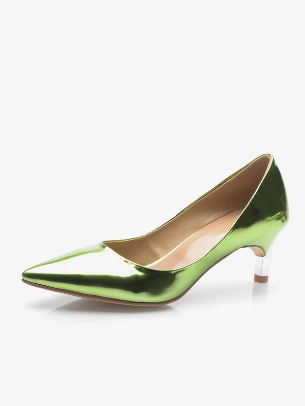 Women's Green Patent Leather Kitten Heel Pumps #UKM03030694