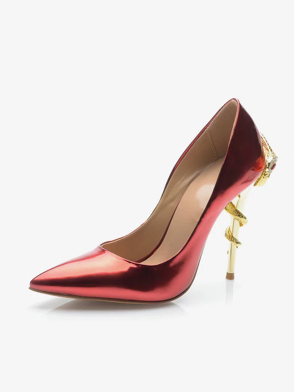 Women's Burgundy Patent Leather Stiletto Heel Pumps #UKM03030696