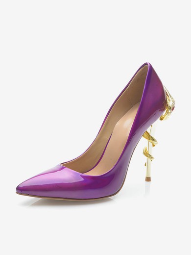 Women's Purple Patent Leather Stiletto Heel Pumps #UKM03030697