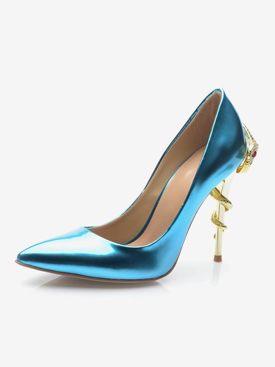 Women's Blue Patent Leather Stiletto Heel Pumps #UKM03030698