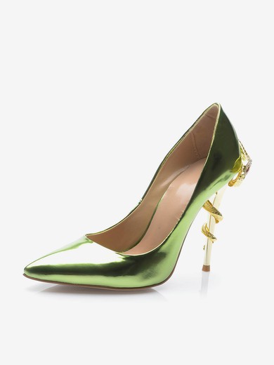 Women's Green Patent Leather Stiletto Heel Pumps #UKM03030699