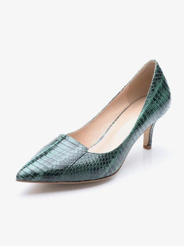 Women's Dark Green Patent Leather Stiletto Heel Pumps #UKM03030701
