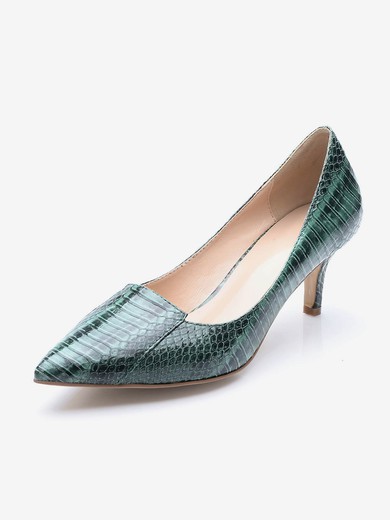 Women's Dark Green Patent Leather Stiletto Heel Pumps #UKM03030701