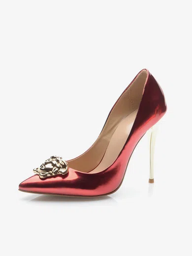 Women's Burgundy Patent Leather Stiletto Heel Pumps #UKM03030704