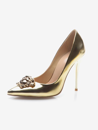 Women's Gold Patent Leather Stiletto Heel Pumps #UKM03030706