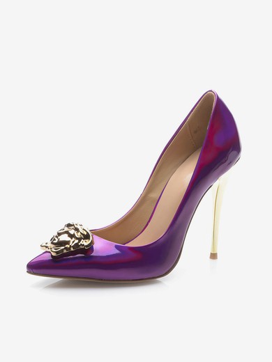 Women's Purple Patent Leather Stiletto Heel Pumps #UKM03030707