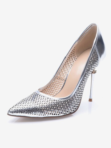 Women's Silver Patent Leather Stiletto Heel Pumps #UKM03030709