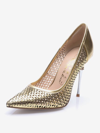 Women's Gold Patent Leather Stiletto Heel Pumps #UKM03030710