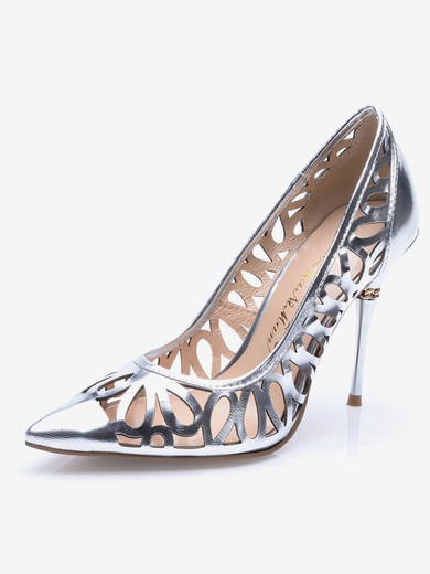Women's Silver Patent Leather Stiletto Heel Pumps #UKM03030711