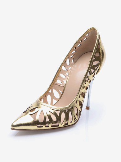 Women's Gold Patent Leather Stiletto Heel Pumps #UKM03030712