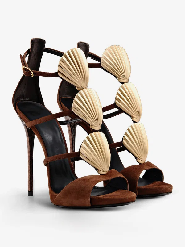 Women's Brown Suede Stiletto Heel Sandals #UKM03030725