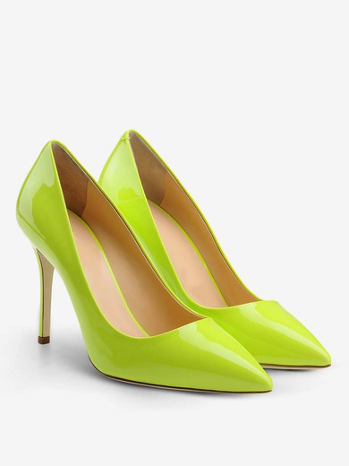Women's Grass Green Patent Leather Stiletto Heel Pumps #UKM03030726