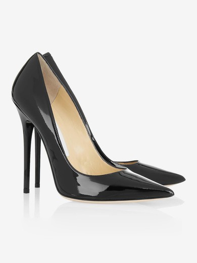 Women's Black Patent Leather Stiletto Heel Pumps #UKM03030731