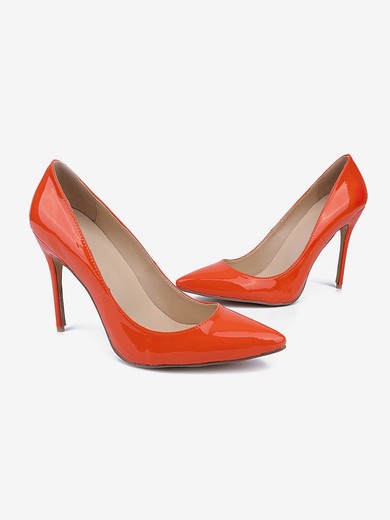 Women's Orange Patent Leather Stiletto Heel Pumps #UKM03030735