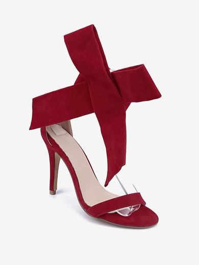 Women's Burgundy Suede Stiletto Heel Sandals #UKM03030736