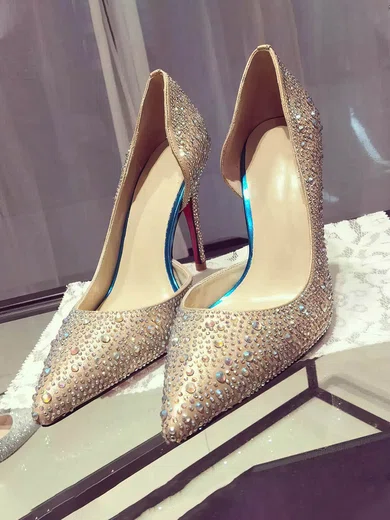 Women's Gold Satin Stiletto Heel Pumps #UKM03030739
