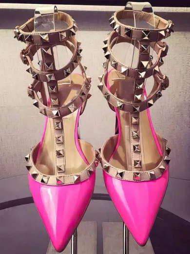 Women's Fuchsia Patent Leather Kitten Heel Pumps #UKM03030742