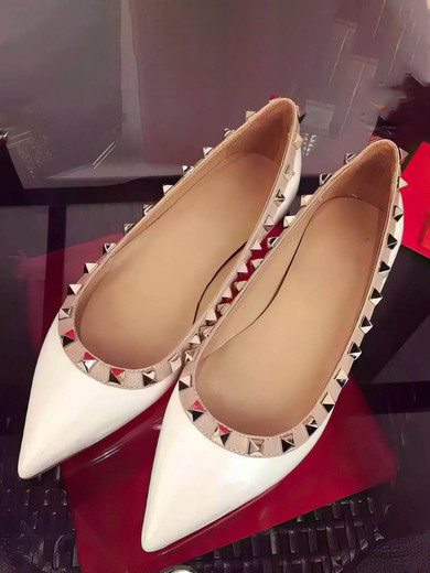 Women's White Patent Leather Flat Heel Flats #UKM03030746